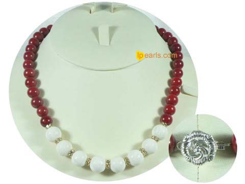 wholesale 12mm white coral with 10mm red coral necklace